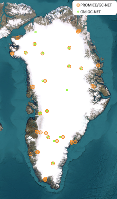 A map of automatic weather stations in Greenland