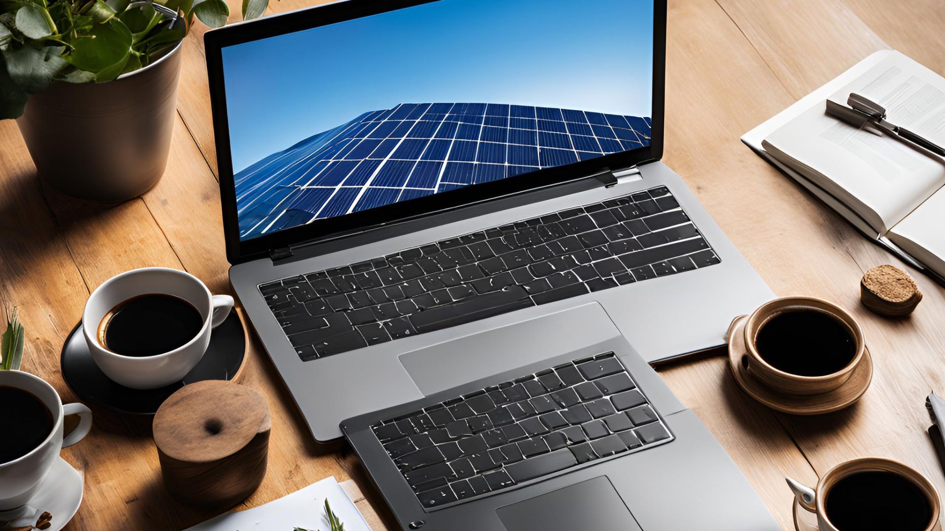 laptop open to image of solar panels