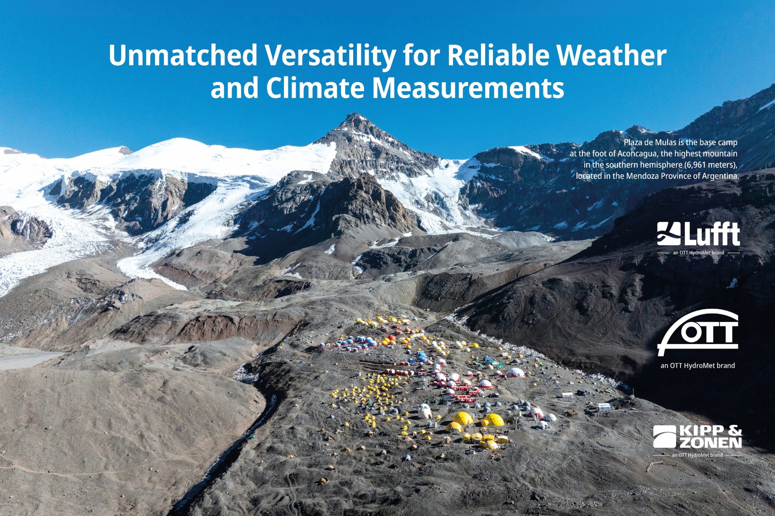 Plaza de Mulas is the base camp at the foot of Aconcagua, the highest mountain in the southern hemisphere (6,961 meters), located in the Mendoza Province of Argentina.